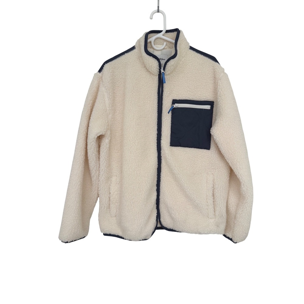 Goodfellow & Co Sherpa Fleece Jacket Cream Navy Quilted Pocket Gorpcore Mens M